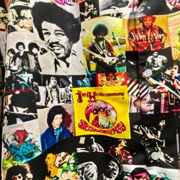 Jimi Hendrix Photo Collage Shirt Men's 3X/4X Hawaiian Style Camp Top Rare EUC - Picture 2 of 8